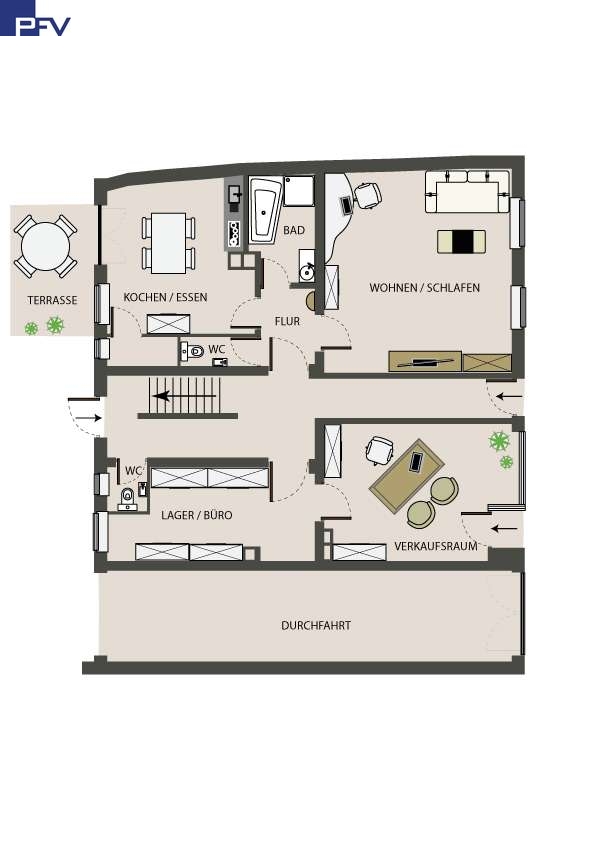 Grundriss-EG (B�ro wird WHG) Renditeobjekt N�rnberg