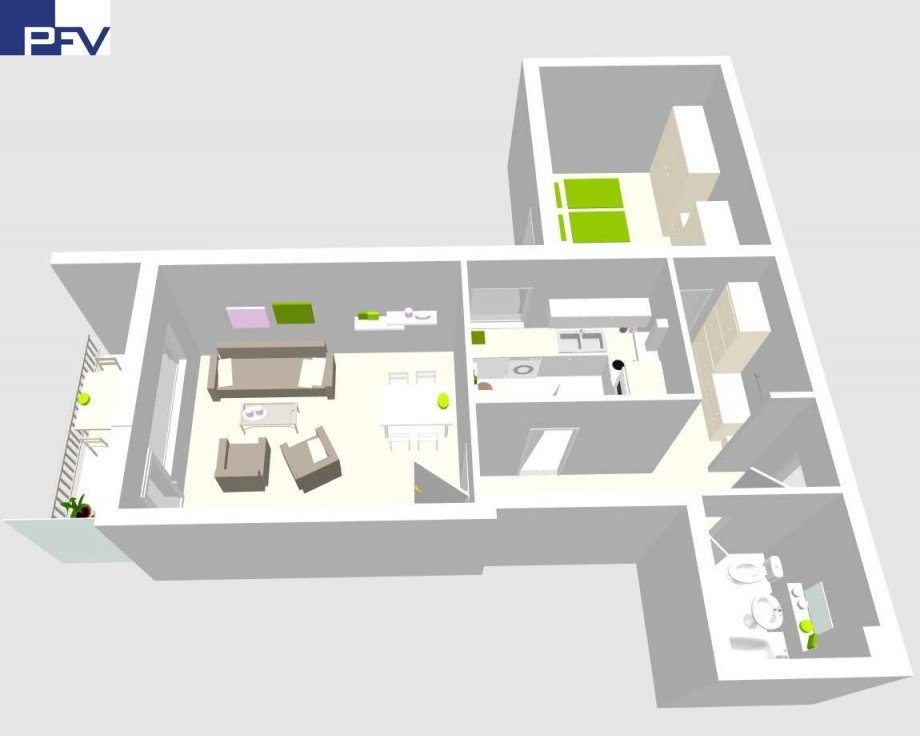 Grundriss 3D. Etagenwohnung Haar