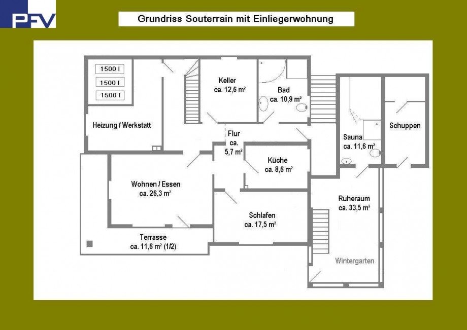 Grundriss Souterrain / UG Einfamilienhaus Ansbach