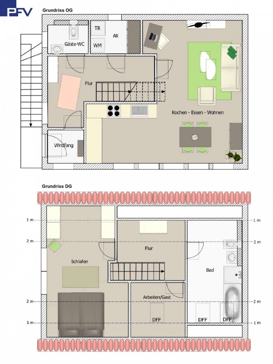 Grundriss OG u. DG CH 48 Maisonettewohnung Wendelstein