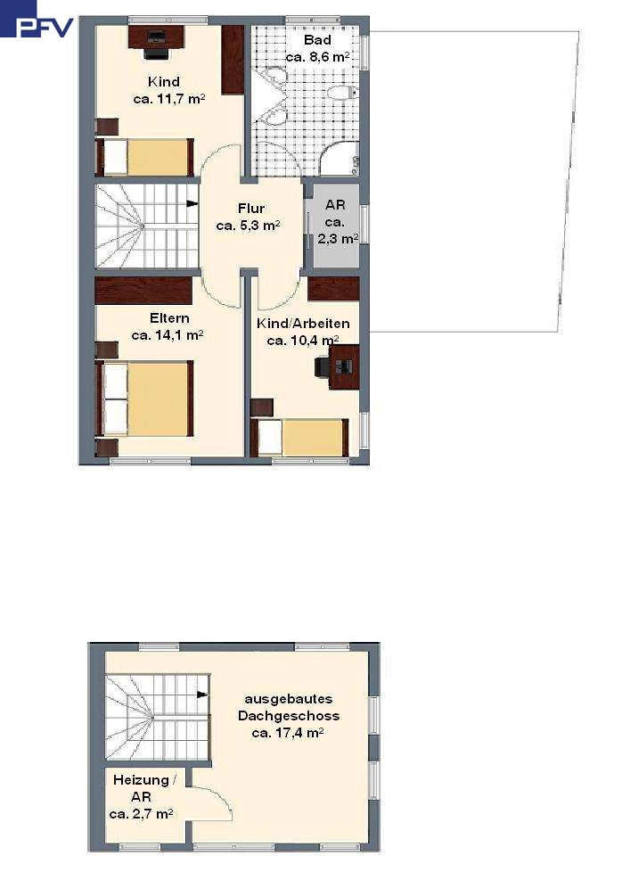 Grundriss OG & ausgebautes DG Haus N�rnberg