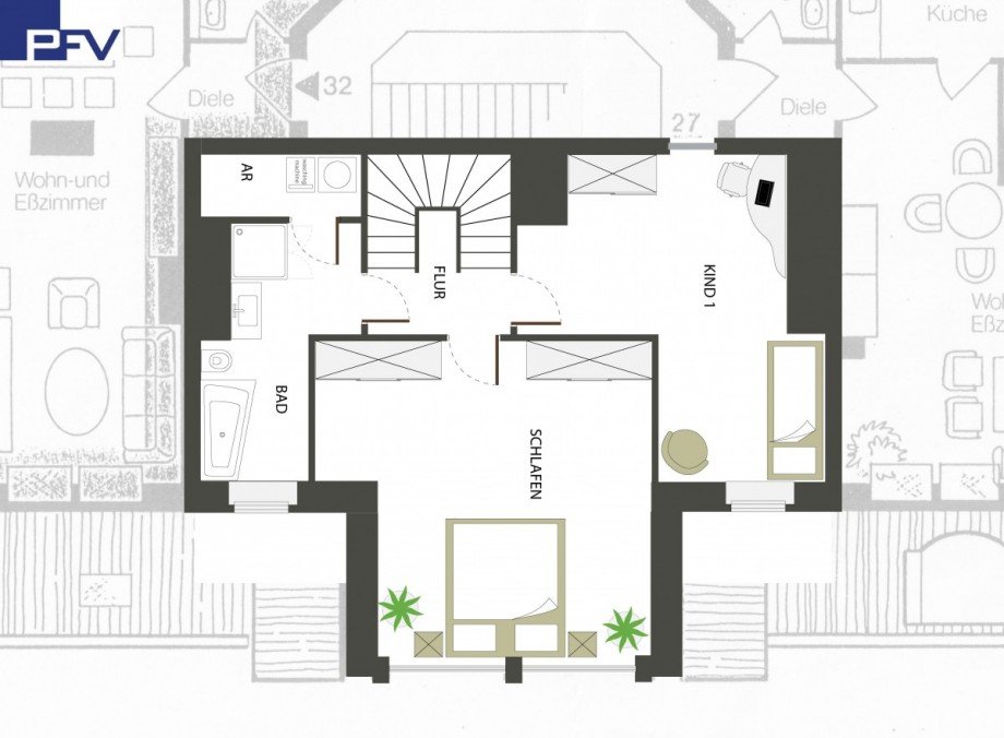 Grundriss - Obere Ebene Maisonettewohnung N�rnberg