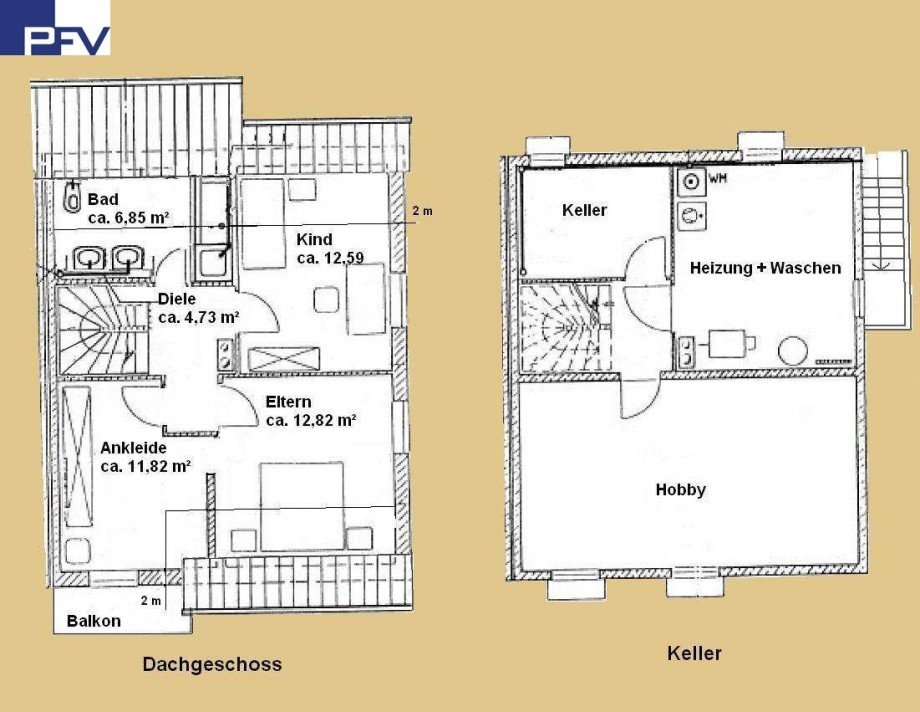 Grundriss DG + Keller Doppelhaush�lfte Merkendorf