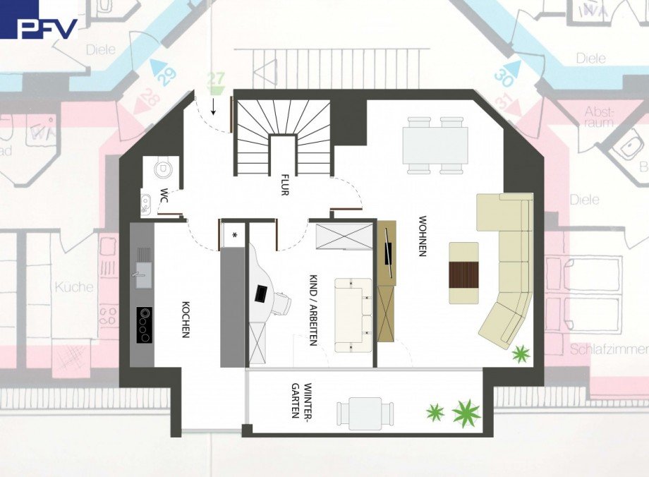 Grundriss - Untere Ebene Maisonettewohnung N�rnberg